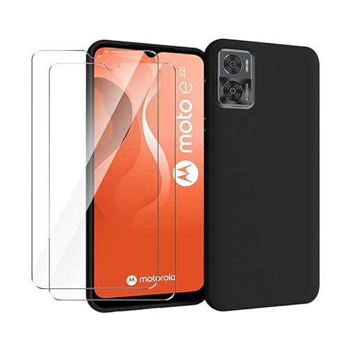 SCDMY Handyhülle für Motorola Moto E22i Hülle + [2 Stück] Displayfolie Schutzfolie, Weich Black Schutzhülle Starker Schutz Silikon Case Cover TPU Schale (6.50")-Schwarz von SCDMY