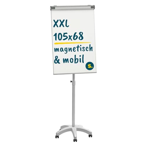 SCHÄFER SHOP Flipchart Ständer höhenverstellbar Tafeloberfläche B 68 x H 105 cm mobiles Whiteboard mit Ständer für Flipchart Papier magnethaftend und abwischbar von SCHÄFER SHOP