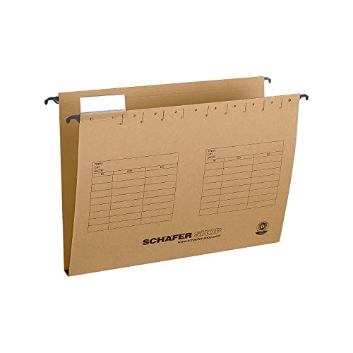 SCHÄFER SHOP Hängesammler 20 mm – A4 Hängeregister Hängemappen Hängetaschen aus Recycling-Karton mit Organisationsaufdruck - beige, 25 Stück von SCHÄFER SHOP