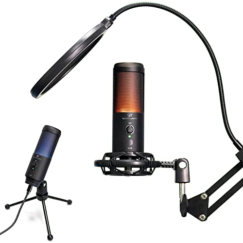 SCHALLFORT Mikrofon Vibe7-RGB (7-teilig), RGB-Beleuchtung, USB-C Plug & Play, AUX, Touch-Bedienung, Kondensator Mikrofon Set mit Mikrofonarm und Tischstativ, für Streaming, Gaming, Podcasting von SCHALLFORT