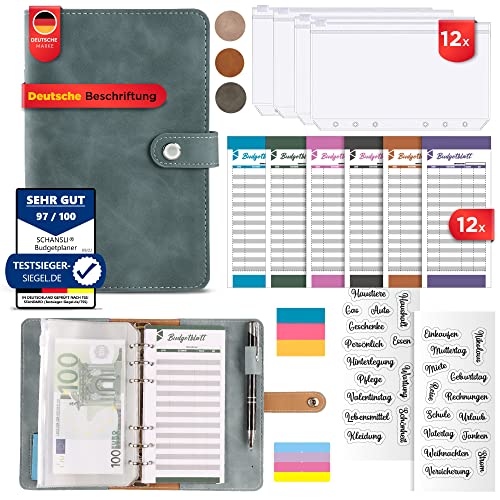 Budget Planner Deutsch - Budget Binder A6 Geldplaner Mappe Ideal für Geld Sparen und Challenge als Sparbuch mit Folien - Cash Stuffing Deutsch. Buget Planer (Hell Blau) von SCHANSLI