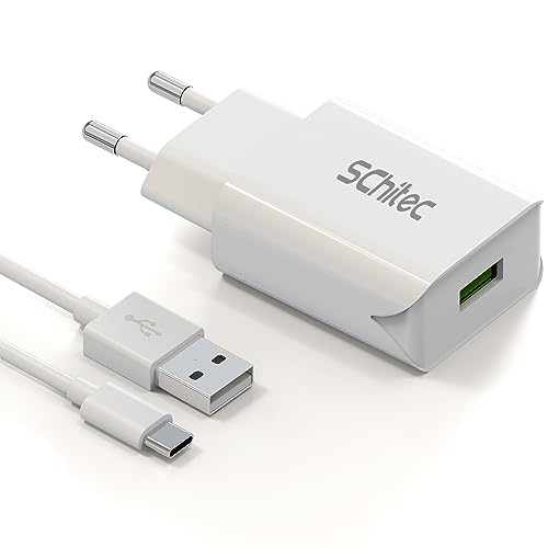 18W USB Ladegerät Mit Ladekabel, USB Stecker Netzteil Quick Charge 3.0 Schnellladegerät USB Ladestecker mit 1M Typ C Kabel für Samsung Galaxy S20 S21 S10 S9 S8 Huawei P30 Xiaomi usw (Weiß) von SCHITEC