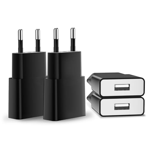 5W USB Ladegerät 4Pack 5V 1A USB Netzteil Stecker, Slim USB Netzstecker Adapter Steckdose Ladestecker für iPhone, Samsung Handy,MP3, eBook Reader und Mehr (Schwarz-4Pack) von SCHITEC