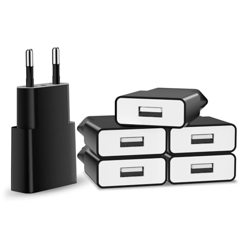 5W USB Ladegerät 6Pack 5V 1A USB Netzteil Stecker, Slim USB Netzstecker Adapter Steckdose Ladestecker für iPhone, Samsung Handy,MP3, eBook Reader und Mehr (Schwarz-6Pack) von SCHITEC