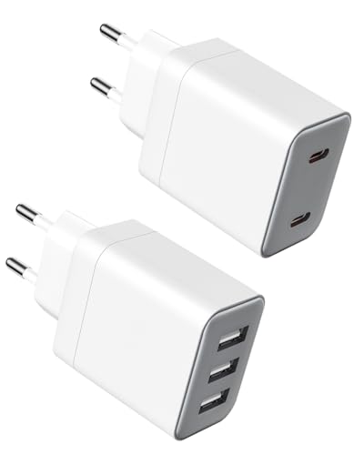 SCHITEC 2er Pack USB C Ladegerät, 20W Dual PD Ladeadapter 15W Power Adapter, Ladestecker Schnellladegerät USB-C, USB Mehrfach Netzteil für iPhone 15 14 13 12, Pad, Pods, Samsung Galaxy (2pack) von SCHITEC