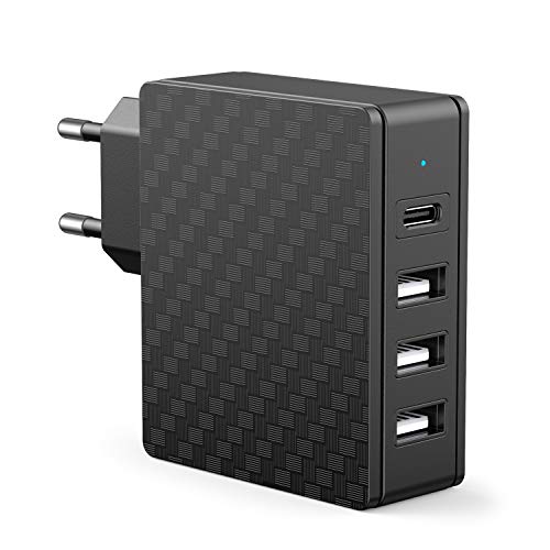 SCHITEC 4Port USB C Ladegerät Stecker 33W,18W Typ C PD Power Delivery Schnellladegerät + 5V/3A USB Netzteil/Ladeadapter für iPhone 12 11 X Pro Air Mini Samsung Galaxy S20 S10 LG und mehr(Schwarz-PD) von SCHITEC