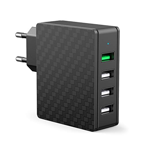 SCHITEC QC 3.0 USB Ladegerät Stecker 33W 4 Ports Quick Charge USB Netzteil für Samsung Galaxy S10/S9/S8+, LG G5/G6, Nexus 5X/6P, HTC 10, iPhone 11/XS/8/7/6, Pad Pro/Air, Huawei usw (Schwarz-QC3.0) von SCHITEC