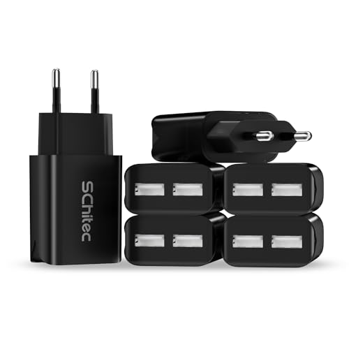 SCHITEC USB Ladegerät, 6er-Pack 2 Port 5V 2.1A USB Netzteil Stecker, Tragbarer Reise Handy Ladeadapter/Ladestecker für iPhone 12 11 8,Samsung Galaxy, Huawei,Xiaomi usw (Schwarz) von SCHITEC