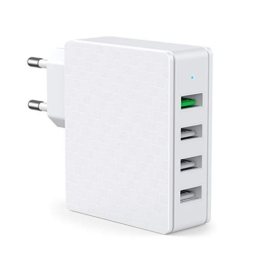 SCHITEC USB Ladegerät Mehrfach, 4 Ports 33W Quick Charge 3.0 USB Ladeadapter/Netzteil mit Intelligent Laden Schnellladegerät für iPhone 11 Samsung Galaxy S10/S9+/S8 HTC Huawei (Weiß-QC 3.0) von SCHITEC