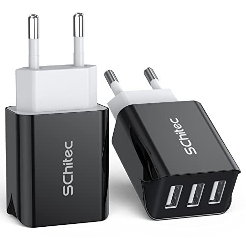 SCHITEC USB Ladegerät Netzteil Stecker, 2 Stücke 3 Port 15W 3A USB Netzstecker USB Ladeadapter Ladestecker für iPhone 11 X 8 6,Tablet,Samsung Galaxy S9 S8, Huawei und Mehr von SCHITEC