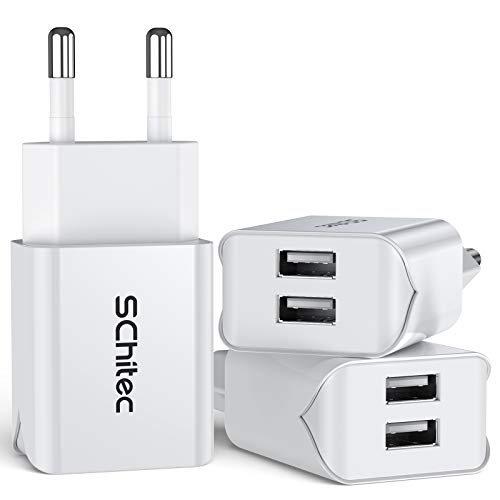 SCHITEC USB Ladegerät Netzteil Stecker, 3Pack 2 Port 5V / 2.1A USB Netzstecker Ladeadapter Handy Ladestecker kompatible mit iPhone 11 X 8 7 Samsung Galaxy S10 S9 S8 Huawei LG Tablet und mehr (Weiß) von SCHITEC