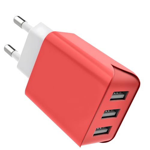 SCHITEC USB Ladegerät Stecker, 3 Port 15W 3A USB Netzstecker USB Netzteil Ladeadapter Ladestecker für iPhone 11 X 8 6 Tablet Samsung Galaxy S9 S8 Huawei und Mehr (Rot) von SCHITEC