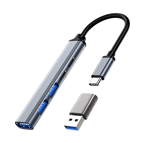 USB C 3.0 Hubs, 5-IN-1 Ultra Thin Docking Station 65W PD Stromversorgung Tragbarer Mini USB Verteiler Datenhub mit USB C auf A Adapter für MacBook Pro/Air, iPad Pro,Laptops und mehr Typ-C-Geräte von SCHITEC