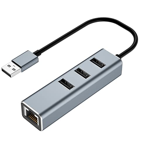 USB C Ethernet Hub,USB C Splitter for Aluminum Alloy RJ45 USB Adapter with 1 RJ45 LAN Port and 3 USB 2.0 Data Ports, Suitable for Windows 10/8, MacBook, Mac Pro/Mini, iPad OS (Gray USB A) von SCHITEC