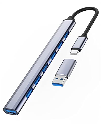 USB C Hub 3.0 Adapter 7 Port, Ultra Thin Mini USB Verteiler USB( 3.0*1＋2.0*6) Tragbarer Aluminium USB Datenhub mit USB C auf A Adapter für MacBook Pro/Air, USB Flash-Laufwerk, Tastatur, Maus und mehr von SCHITEC