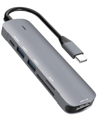 USB C Hub Adapter 6 in 1, USB C Docking Station Multiport Verteiler mit HDMI, PD 100W, USB 3.0/2.0, SD/TF, USB 3.0 Hub 5Gbps USB 6-Port Docking Station, passend für MacBook Pro Air, Surface Pro von SCHITEC