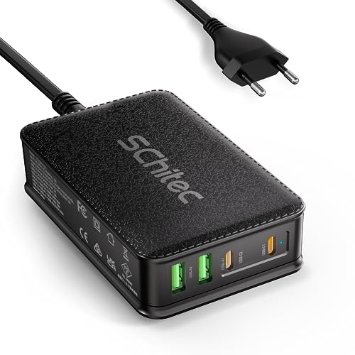 USB C Ladegerät 130W, 4Port Mehrfach USB C PD 3.0 Netzteil Unterstützung 100W 65W Schnellladegerät, USB C Stecker mit USB Ladekabel Set für MacBook, iPhone 14,13, iPad Pro,Samsung S23, S22, S21 etc. von SCHITEC