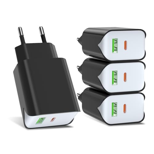 SCHITEC USB C Ladegerät 20W, 4 Stück 2 Port PD+ QC 3.0 18W USB Stecker,USB Schnellladegerät Netzteil für iPhone 15/14/13/12/11, Samsung Galaxy S22/S21, Google, Pixel usw (Schwarz), TC178 von SCHITEC