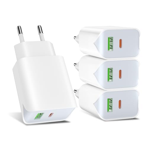 USB C Ladegerät 20W, 4 Stück 2 Port PD+ QC 3.0 18W USB Stecker,USB Schnellladegerät Netzteil für iPhone 15/14/13/12/11, Samsung Galaxy S22/S21, Google, Pixel usw (Weiß) von SCHITEC