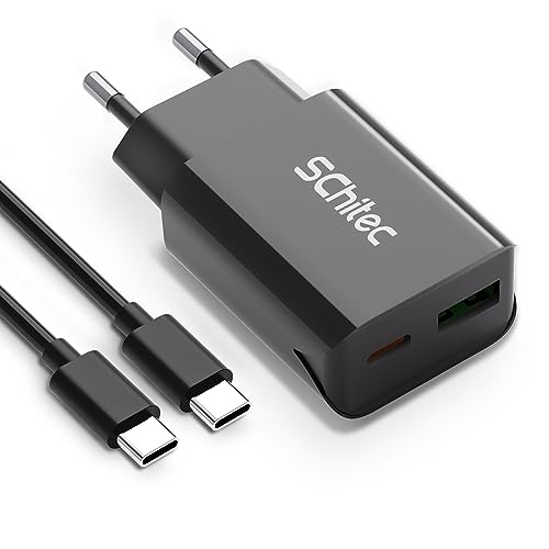 USB C Ladegerät 20W 2Port PD+ QC 3.0 18W USB Stecker und Ladekabel Set, USB Schnellladegerät Netzteil mit 1M USB C auf C Kabel für Samsung Galaxy S22/S21, Google, Pixel usw (Schwarz+USB C Kabel) von SCHITEC