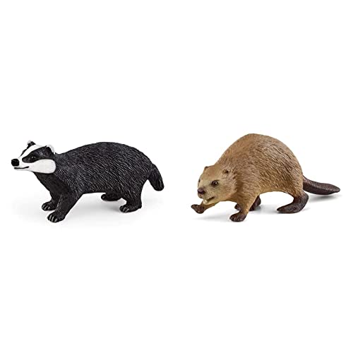 SCHLEICH 14842 Spielfigur - Dachs (Wild Life) & 14855 Spielfigur -Biber Wild Life Mehrfarbig von SCHLEICH