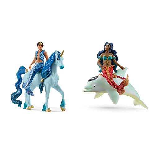 SCHLEICH 70718 Aryon auf Einhorn, für Kinder ab 5-12 Jahren, BAYALA - Spielfigur & 70719 Isabelle auf Delfin, für Kinder ab 5-12 Jahren, BAYALA - Spielfigur von SCHLEICH