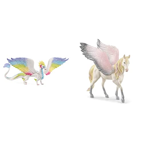 SCHLEICH 70728 Spielfigur - Regenbogendrache Mehrfarbig & 70720 Spielfigur - Pegasus, Mehrfarbig von SCHLEICH