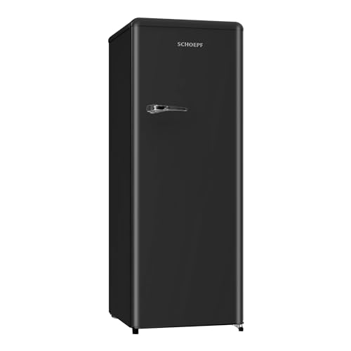 SCHOEPF – RKS245B Vollraum-Kühlschrank 145,6 cm – Retro Design – 238 L – LED-Beleuchtung – Höhenverst. Füße – 40 dB – Schwarz – Freistehend – Vintage Look - Getränkekühlschrank, Standardkühlschrank von SCHOEPF