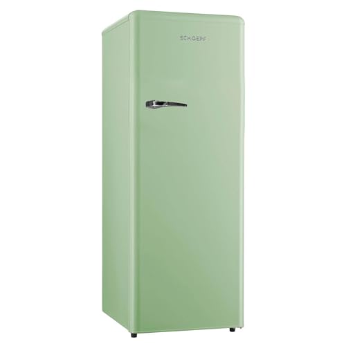 SCHOEPF – RKS245SG Vollraum-Kühlschrank 145,6 cm – Retro Design – 238 L – LED-Beleuchtung – Höhenverst. Füße – 40 dB – Grün – Freistehend – Vintage Look - Getränkekühlschrank, Standardkühlschrank von SCHOEPF