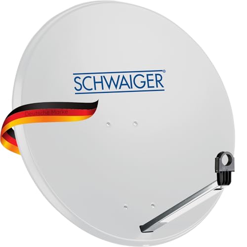 SCHWAIGER Satellitenschüssel 80 cm SAT Offset Antenne Stahl mit LNB Tragarm Masthalterung integrierte Kabelführung Montagematerial 38,5 dB Empfangsleistung wetterfest hellgrau von SCHWAIGER
