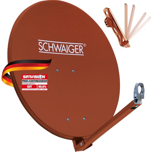 SCHWAIGER 234 Satellitenschüssel SAT-Antenne Satelliten-Anlage Offset-Antenne LNB-Tragarm Masthalterung Sat-Schüssel SAT-Anlage Aluminium 74,5 x 84,5 cm rot von SCHWAIGER