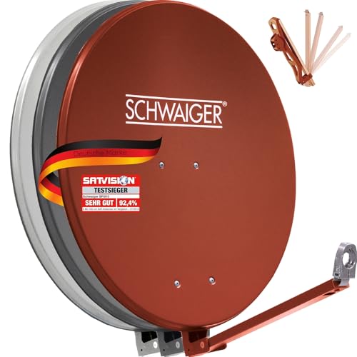 SCHWAIGER 265 Satellitenschüssel 88cm SAT-Antenne Aluminium Satelliten-Anlage Offset-Antenne LNB-Tragarm Masthalterung Sat-Schüssel Spiegel Satellitenspiegel Ziegelrot von SCHWAIGER