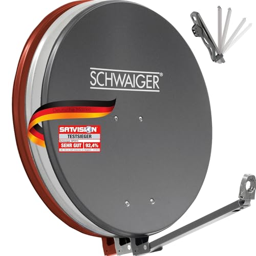 SCHWAIGER 258 Satellitenschüssel 88cm SAT-Antenne Aluminium Satelliten-Anlage Offset-Antenne LNB-Tragarm Masthalterung Sat-Schüssel Spiegel Satellitenspiegel anthrazit grau von SCHWAIGER