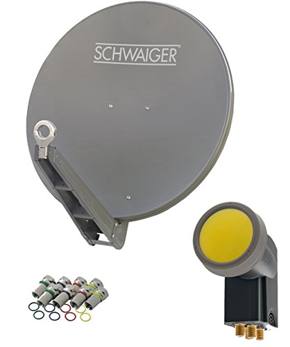 SCHWAIGER 4630 SAT-Anlage Satelliten-Set Satellitenschüssel Quad LNB digital 8X F-Stecker 7mm SAT-Antenne aus Aluminium Komplettset Anthrazit 75 x 80 cm von SCHWAIGER