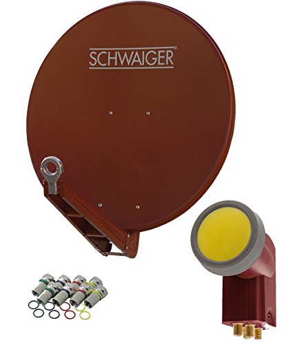 SCHWAIGER 4647 SAT-Anlage Satelliten-Set Satellitenschüssel Quad LNB digital 8X F-Stecker 7mm SAT-Antenne aus Aluminium Komplettset Anthrazit 75 x 80 cm von SCHWAIGER