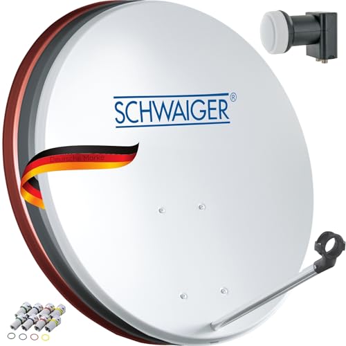 SCHWAIGER Satellitenschüssel Komplettset mit Twin LNB digital HD 4K Stahl SAT Anlage 55cm Hellgrau Masthalterung F-Stecker Montagematerial Astra Hotbird Eutelsat Türksat Amos von SCHWAIGER
