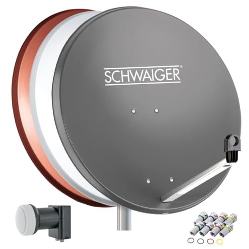 SCHWAIGER 487 SAT-Anlage Satelliten-Set Satellitenschüssel Twin-LNB digital 8X F-Stecker 7mm SAT-Antenne aus Stahl Anthrazit 55 x 62cm von SCHWAIGER
