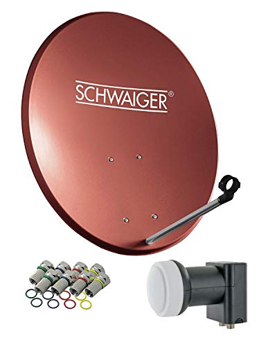 SCHWAIGER 494 SAT-Anlage Satelliten-Set Satellitenschüssel Twin LNB digital 8X F-Stecker 7mm SAT-Antenne aus Aluminium Komplettset Ziegelrot 55 x 62 cm von SCHWAIGER