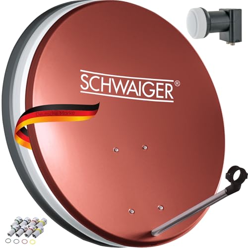 SCHWAIGER 494 SAT-Anlage Satelliten-Set Satellitenschüssel Twin LNB digital 8X F-Stecker 7mm SAT-Antenne aus Aluminium Komplettset Ziegelrot 55 x 62 cm von SCHWAIGER