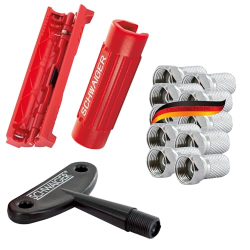 SCHWAIGER 5194 Koaxial-Kabel Montage Werkzeug Set Abisolierer Kabel Stecker Aufdrehhilfe 10x F-Stecker 4x Gmmitüllen Installation SAT-Anlage von SCHWAIGER