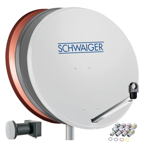 SCHWAIGER 531 SAT-Anlage Satelliten-Set Satellitenschüssel Quad LNB digital 8X F-Stecker 7mm SAT-Antenne aus Stahl Komplettset Hellgrau 74,5 x 84,5cm von SCHWAIGER