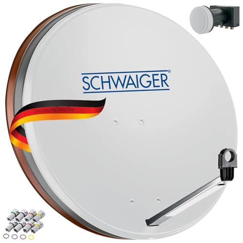 SCHWAIGER 531 SAT-Anlage Satelliten-Set Satellitenschüssel Quad LNB digital 8X F-Stecker 7mm SAT-Antenne aus Stahl Komplettset Hellgrau 74,5 x 84,5cm von SCHWAIGER