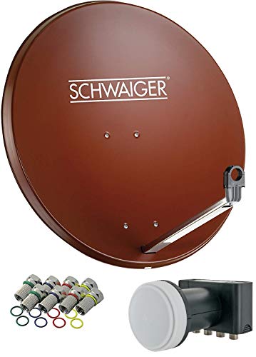 SCHWAIGER 555 SAT-Anlage Satelliten-Set Satellitenschüssel Quad LNB digital 8X F-Stecker 7mm SAT-Antenne aus Aluminium Komplettset Ziegelrot 74,5 x 84,5 cm von SCHWAIGER