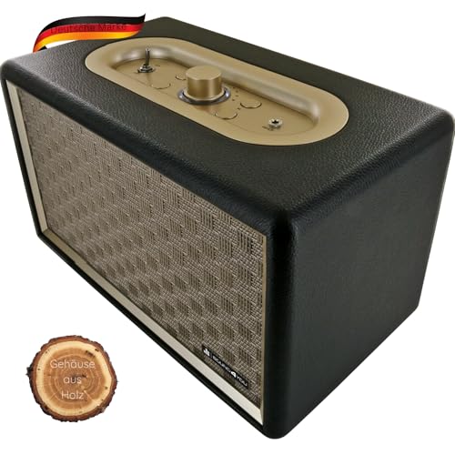 SCHWAIGER 661705 Retro Bluetooth Lautsprecher Vintage Speaker Lederoptik Holzgehäuse Akku HiFi Musikbox inkl. Klinkenkabel Micro-USB-Kabel von SCHWAIGER