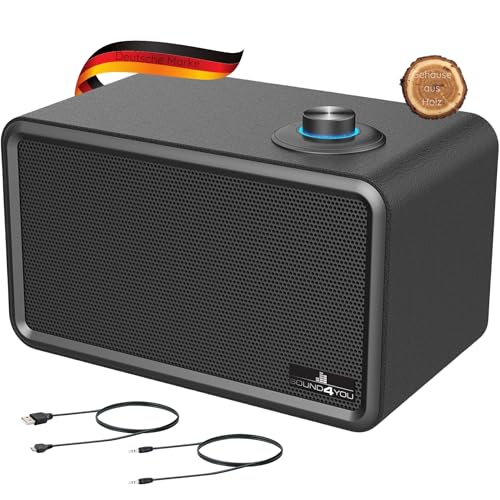 SCHWAIGER 661729 Moderner Retro Bluetooth Lautsprecher Modern-Vintage Speaker Lederoptik Holzgehäuse Akku Wireless HiFi Musikbox inkl. Klinkenkabel Micro-USB-Kabel von SCHWAIGER