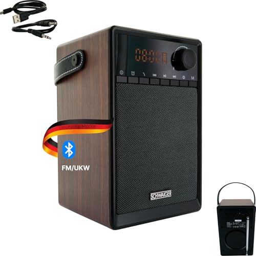 SCHWAIGER 715736 Tragbarer analoger Radiowecker UKW FM Bluetooth Lautsprecher Musikbox Radio AUX Micro-SD Holzoptik LED Display akkubetrieben SCHWAIGER 715736 Tragbarer analoger Radiowecker UKW FM Bluetooth Lautsprecher Musikbox Radio AUX Micro-SD Holzoptik LED Display akkubetrieben von SCHWAIGER
