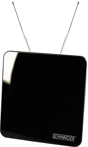 SCHWAIGER 720372 DVB-T2 Zimmerantenne aktiv mit Verstärker DAB+ UKW DVB-T Antenne Fernsehen LTE-Sperrfilter Empfang Digitales Fernsehen Teleskopstäbe mit Standfuß schwarz von SCHWAIGER
