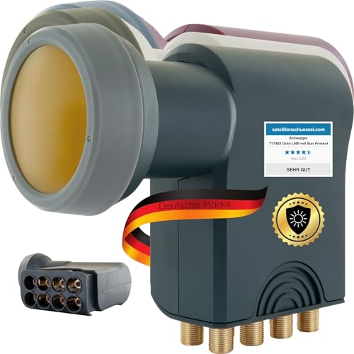 SCHWAIGER 7402 Octo LNB 8 Teilnehmer Low Noise Blockconverter LNC Sun Protect digital hitzebeständig LNB-Kappe Satellitenschüssel-Zubehör für Multischalter Wetterschutz vergoldete Kontakte anthrazit von SCHWAIGER