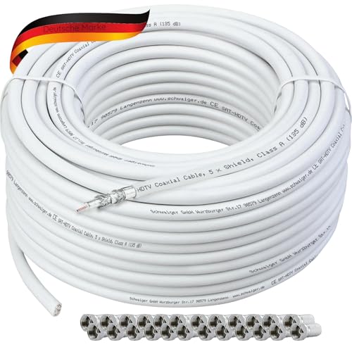 SCHWAIGER 9598 Koaxial-Kabel 50m 135dB Antennen-Kabel Sat-Kabel 75 Ohm TV-Kabel 5-fach geschirmt Feuchtigkeitsresistent 8.2mm Kabeldurchmesser weiß inkl. F-Stecker SCHWAIGER 9598 Koaxial-Kabel 50m 135dB Antennen-Kabel Sat-Kabel 75 Ohm TV-Kabel 5-fach geschirmt Feuchtigkeitsresistent 8.2mm Kabeldurchmesser weiß inkl. F-Stecker von SCHWAIGER
