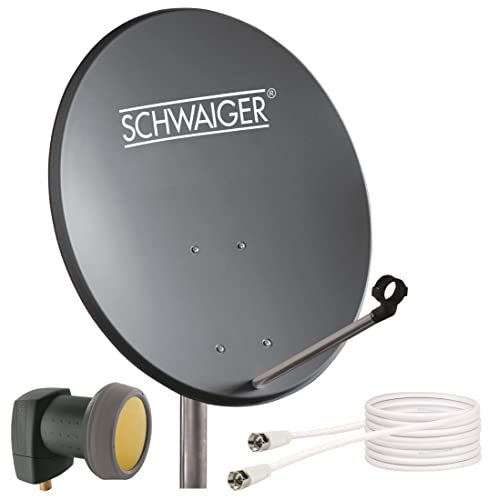 SCHWAIGER 9734 SAT-Anlage Satelliten-Set Satellitenschüssel Single-LNB Koaxialkabel 10m digital SAT-Antenne aus Aluminium Anthrazit 55 x 62cm von SCHWAIGER